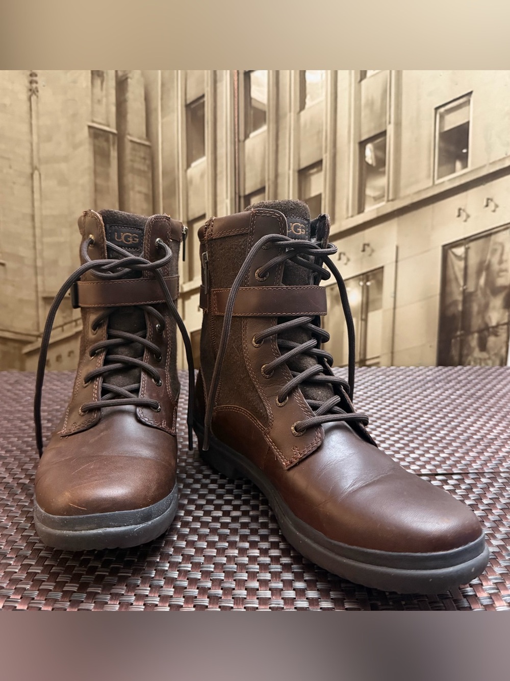 UGG Men’s Dark Brown Leather & Suede Combat Boots